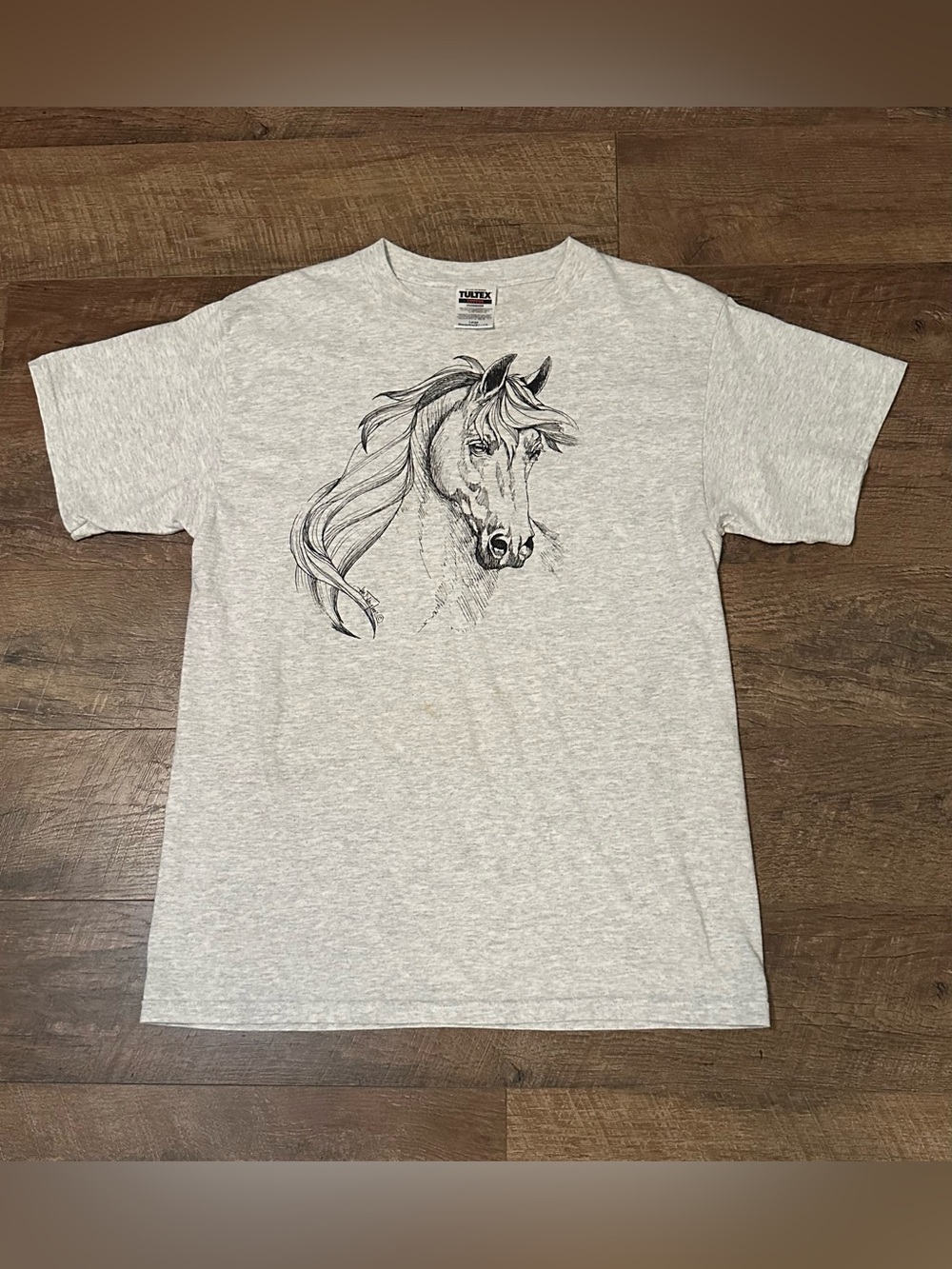 Vintage 90s Tultex Horse Graphic Tee - Heather Gray